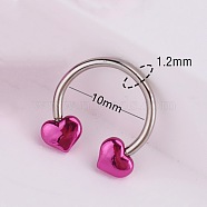 316L Stainless Steel Micro Pave Cubic Zirconia Hoop Nose Rings, Heart, Inner Diameter: 10mm, Pin: 1.2mm(WG5D603-12)