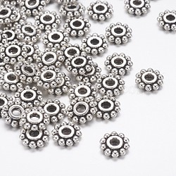 Gear Tibetan Style Alloy Spacer Beads, Lead Free & Cadmium Free, Flower, Antique Silver, 6.5mm, Hole: 2mm(X-AB145)