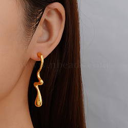 Simple Stainless Steel Geometric Teardrop Stud Earrings, Golden, 45.85x13.64mm(TL1493)