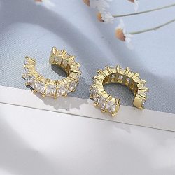 Cubic Zirconia Tennis Cuff Earrings, Real 18K Gold Plated Brass C-shape Earrings for Non Piercing, Cadmium Free & Lead Free, Clear, 14x16x5mm(EJEW-K093-09G-05)