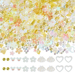 Handmade Polymer Clay Cabochons, with Plastic Paillette & ABS Imitation Pearl & Acrylic Rhinestone, Mixed Shapes, Light Goldenrod Yellow, 1.5~10x1.5~9x0.2~4mm, Hole: 1~1.2mm(CLAY-TADJ0001-01B)