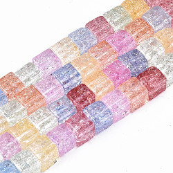 Crackle Glass Beads, Dyed & Heated, Square, Colorful, 6x6x6mm, Hole: 1.4mm, about 60~61pcs/strand, 14.96 inch(38cm)(X-GLAA-S192-005A)