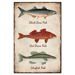 Vintage Metal Tin Sign, Iron Wall Decor for Bars, Restaurants, Cafe Pubs, Rectangle, Fish, 300x200x0.5mm(AJEW-WH0189-276)