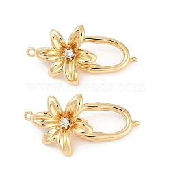 Brass Micro Pave Clear Cubic Zirconia Fold Over Clasps, Flower, Real 18K Gold Plated, 35.5x18.5mm, Hole: 1.4mm(KK-U043-17G)