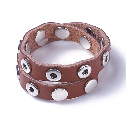 Leather Bracelet Making, with Brass Snap Buttons and Alloy Findings, Snap bracelets, Platinum, Sienna, 445x14mm; Half Hole: 4.5mm, Fit for 4~5mm knob snap button(AJEW-R024-09)