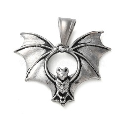 304 Stainless Steel Pendants, Bat Charms, Antique Silver, 27x34x5mm, Hole: 9x5mm(STAS-M113-01AS)