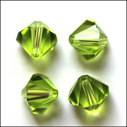 Imitation Austrian Crystal Beads, Grade AAA, K9 Glass, Faceted, Bicone, Yellow Green, 8x8mm, Hole: 0.9~1mm(SWAR-F022-8x8mm-252)