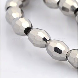 Full Plated Glass Faceted Rice Beads Strands, Silver Plated, 6x4mm, Hole: 1mm, about 72pcs/strand, 16 inch(GLAA-A030A-FP01)