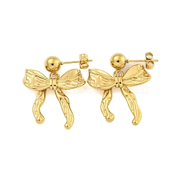 Ion Plating(IP) 304 Stainless Steel Stud Earrings, Bowknot, Real 18K Gold Plated, 27x22mm(EJEW-S223-03G-01)