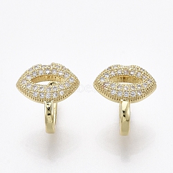 Brass Cubic Zirconia Cuff Earrings, Nickel Free, Lip, Clear, Real 18K Gold Plated, 11.5x11mm(EJEW-R114-013G-NF)