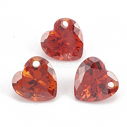 Cubic Zirconia Charms, Faceted, Heart, Red, 8x8x4.5mm, Hole: 1mm(X-ZIRC-N034-11)