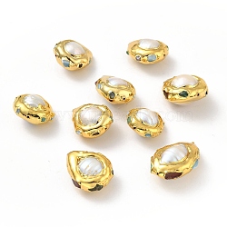 Natural Cultured Freshwater Pearl Beads, with Brass Edge, Long-Lasting Plated, Nuggets, Golden, 20.5~28x17.5~22x11.5~14.5mm, Hole: 0.7mm(KK-G409-07G)