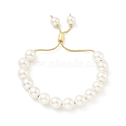 Natural Pearl Beaded Slider Bracelet with Brass Snake Chain, Lead Free & Cadmium Free, Real 18K Gold Plated, Beads: 10mm, Inner Diameter: 1-1/4~2-3/4 inch(3.1~6.9cm)(BJEW-B066-01B-03)