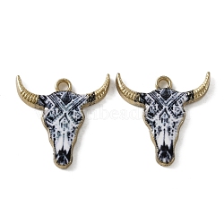 Zinc Alloy Enamel Pendants, Light Gold, Cattle Head, Marine Blue, 22.5x20.5x2.5mm, Hole: 2mm(ENAM-TAC0002-48E)