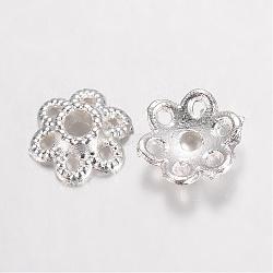 Alloy Bead Caps, Hollow 6-Petal Flower, Silver Color Plated, 6.5x2mm, Hole: 1mm(PALLOY-D348-42S)