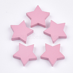 Painted Wooden Cabochons, Star, Pink, 19.5x20.5x5mm(WOOD-Q040-004C)