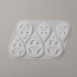 DIY Teardrop Pendant Silicone Molds, Resin Casting Molds, for UV Resin, Epoxy Resin jewelry Making, Bees Pattern, 112x183x6mm, Hole: 2mm, Inner Diameter: 9.5~26x7~29mm(DIY-TAC0012-66A)