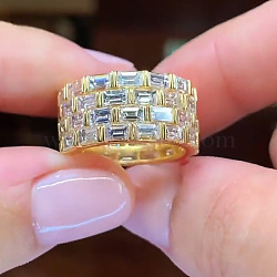 Brass Micro Pave Clear Cubic Zirconia Finger Rings, Rectangle, Golden, US Size 7(17.3mm)(FS-WGC136A-02)