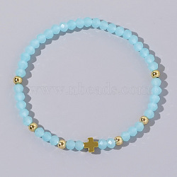 Handmade Faceted Seed Beaded Stretch Bracelets, Cross Bracelets for Women Men, Light Blue(MZ9145-3)