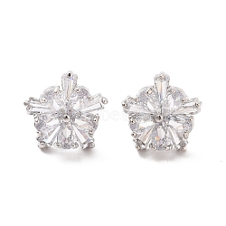 Rack Plating Flower Brass Micro Pave Clear Cubic Zirconia Stud Earrings, Lead Free & Cadmium Free, Long-Lasting Plated, Flower, Platinum, 13x13.5mm(EJEW-M029-01A-P)