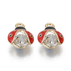 Alloy Rhinestones Enamel Pendants, Cadmium Free & Lead Free, Ladybug, Light Gold, Red, 15x11.5x7mm, Hole: 2mm(X-ENAM-T009-53B-RS)