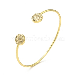 Clear Cubic Zirconia Flat Round Open Cuff Bangle, Rack Plating Brass Jewelry for Women, Lead Free & Cadium Free, Real 18K Gold Plated, Inner Diameter: 2-1/2x2 inch(6.35x5.1cm)(BJEW-M231-02G)