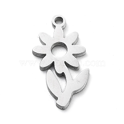Non-Tarnish 304 Stainless Steel Charms, Laser Cut, Flower Charm, Stainless Steel Color, 13.5x7x1mm, Hole: 1mm(STAS-D036-02P)