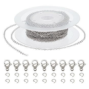 DIY Chain Bracelet Necklace Making Kit, Including 304 Stainless Steel Cable Chains & Jump Rings & Lobster Claw Clasps, Stainless Steel Color, Chain: 2.5x2x0.5mm, 10M/bag