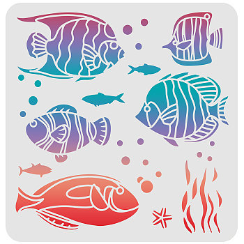 Plastic Reusable Drawing Painting Stencils Templates, for Painting on Scrapbook Fabric Tiles Floor Furniture Wood, Square, Fish Pattern, 300x300mm