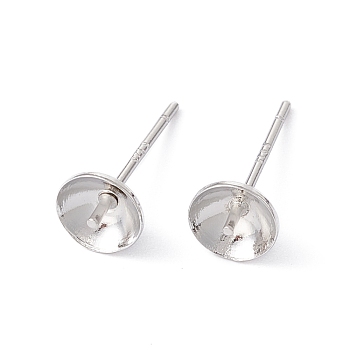 Rack Plating Brass Stud Earring Findings, with 925 Silver Pin, for Half Drilled Beads, Long-Lasting Plated, Cadmium Free & Lead Free, Platinum, 14.5x6mm, Pin: 0.7mm