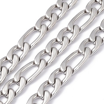 304 Stainless Steel Figaro Chains, Unwelded, with Spool, Stainless Steel Color, 22.5x14.5x4mm, 30.5x14.5x4mm, about 16.40 Feet(5m)/Roll