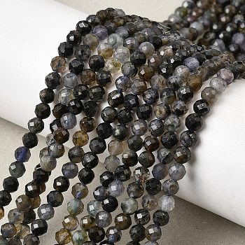 Natural Iolite Beads Strands, Round, Faceted, 4mm, Hole: 0.6mm, about 99~100pcs/strand, 15.20~15.39''(38.6~39.1cm)