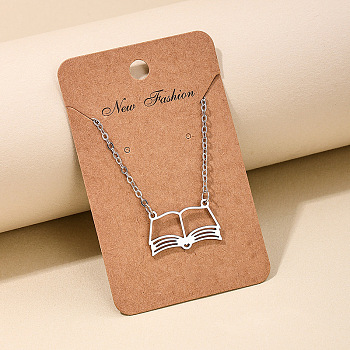 Fashionable Iron Hollow Out Book Pendant Necklaces for Women, Silver, 16.54 inch(42cm)