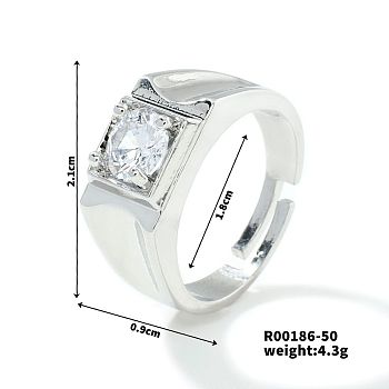 Fashionable Unisex Brass Micro Pave Clear Cubic Zirconia Adjustable Rings, Platinum, Inner Diameter: 18mm