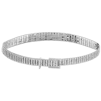 Alloy Full Crystal Rhinestone 5-Row Chain Belts, for Trench Coat Overcoats, Platinum, 1050x33x14mm