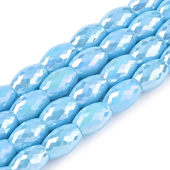 Electroplate Glass Beads Strands, AB Color Plated, Faceted, Oval, Light Sky Blue, 11x8mm, Hole: 1.2mm, about 60pcs/strand, 26.38 inch(67cm)