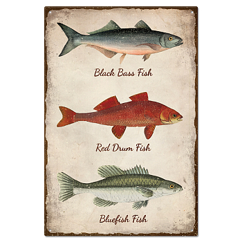 Vintage Metal Tin Sign, Iron Wall Decor for Bars, Restaurants, Cafe Pubs, Rectangle, Fish, 300x200x0.5mm