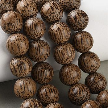 Natural Coconut Wood Beaded Strands, Round, Coconut Brown, 13.5~14mm, Hole: 1.8mm, about 61pcs/strand, 32.09''(81.5cm)