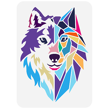 Plastic Drawing Painting Stencils Templates, for Painting on Scrapbook Fabric Tiles Floor Furniture Wood, Rectangle, Wolf Pattern, 29.7x21cm