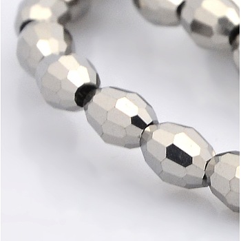 Full Plated Glass Faceted Rice Beads Strands, Silver Plated, 6x4mm, Hole: 1mm, about 72pcs/strand, 16 inch