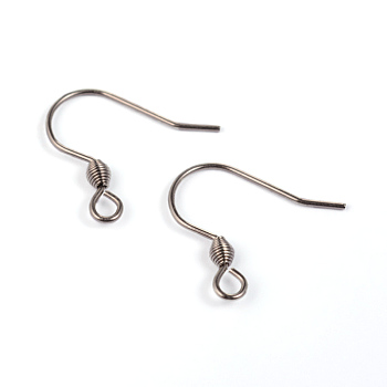 304 Stainless Steel Earring Hook Findings, with Horizontal Loop, Stainless Steel Color, 18x16x0.8mm, 20 Gauge, Hole: 2mm