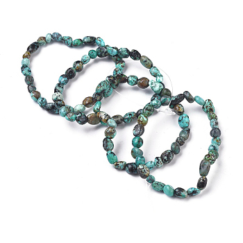 Natural Turquoise Bead Stretch Bracelets, Tumbled Stone, Nuggets, 2~2-1/4 inch(5.2~5.6cm), Bead: 7~13x6~10mm