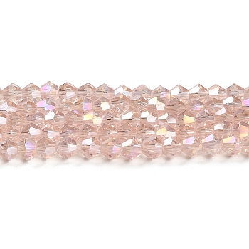 Transparent Electroplate Glass Beads Strands, AB Color Plated, Faceted, Bicone, Pink, 2.9~3.3x2.5mm, Hole: 0.7mm, about 145~150pcs/strand, 16.34~16.54 inch(41.5~42cm)