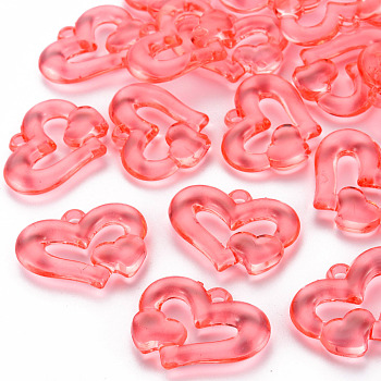 Transparent Acrylic Beads, Heart to Heart, Salmon, 27x34x6mm, Hole: 3mm, about 191pcs/500g