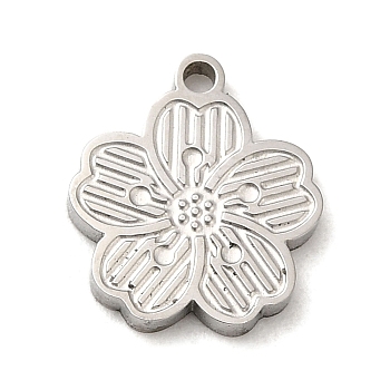 304 Stainless Steel Charms, Textured and Laser Cut, Flower Charm, Stainless Steel Color, 11.5x10.5x1.5mm, Hole: 1.2mm