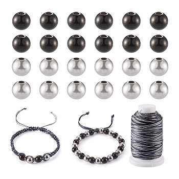 DIY Beaded Bracelet Making Kit, Including 304 Stainless Steel Round Beads, Waxed Polyester Cord, Electrophoresis Black & Stainless Steel Color, Beads: 8mm, 40Pcs/bag