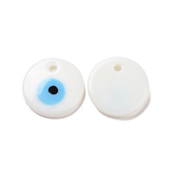Handmade Lampwork Evil Eye Pendants, Flat Round, White, 30x5mm, Hole: 3mm