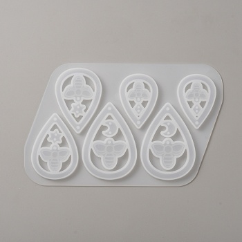 DIY Teardrop Pendant Silicone Molds, Resin Casting Molds, for UV Resin, Epoxy Resin jewelry Making, Bees Pattern, 112x183x6mm, Hole: 2mm, Inner Diameter: 9.5~26x7~29mm