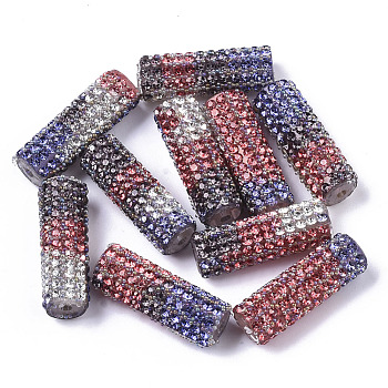 Plastic Beads, with Crystal Rhinestone and Seed Beads, Column, Tomato, 31x10mm, Hole: 2mm