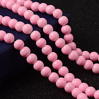 Painted Glass Bead Strands, Baking Paint, Round, Pearl Pink, 6mm, Hole: 1.3~1.6mm, about 133pcs/strand, 31.4 inch